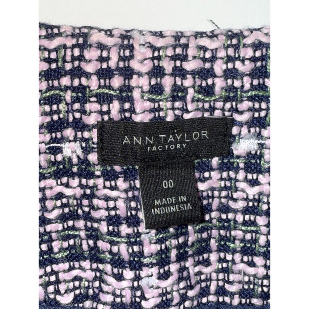 Ann Taylor Tweed Open Blazer Jacket Women's Pink Plaid Lined Fringe Size 00 - Picture 3 of 5
